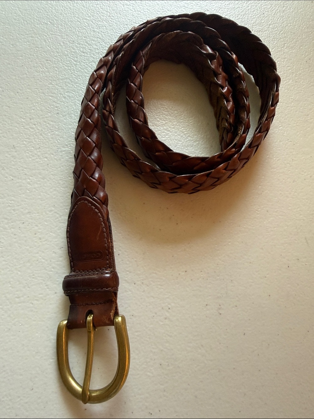 Coach Classic Braided Leather Belt in Brown with Brass Buckle 34 inches